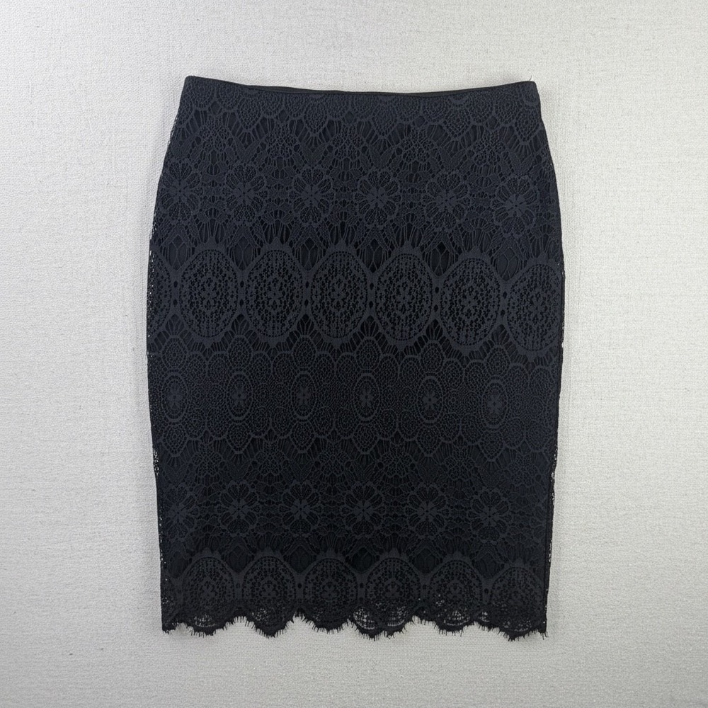 Basement Collection Black Lace Pencil Skirt Size M Floral Scalloped Goth Boho